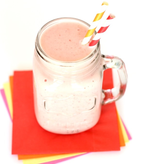 Strawberry Banana Protein Smoothie by the frugal girls