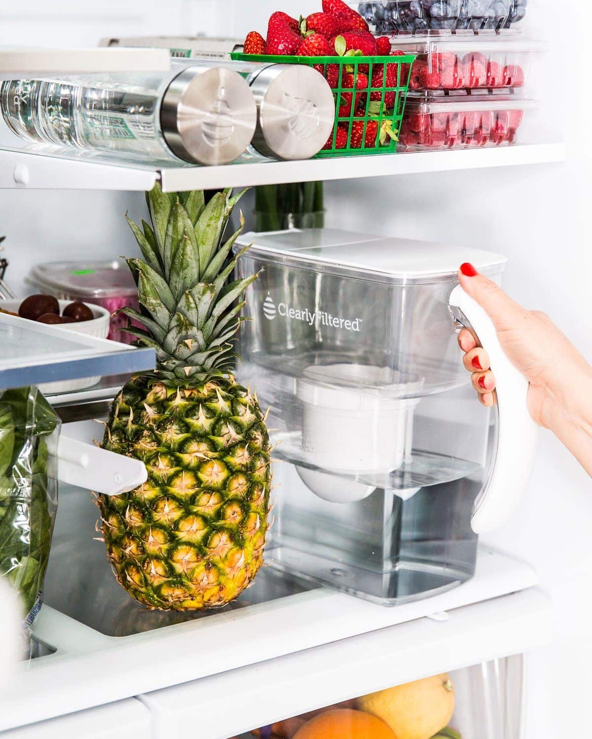 Clearly Filtered Water Filter Pitcher in the refrigerator