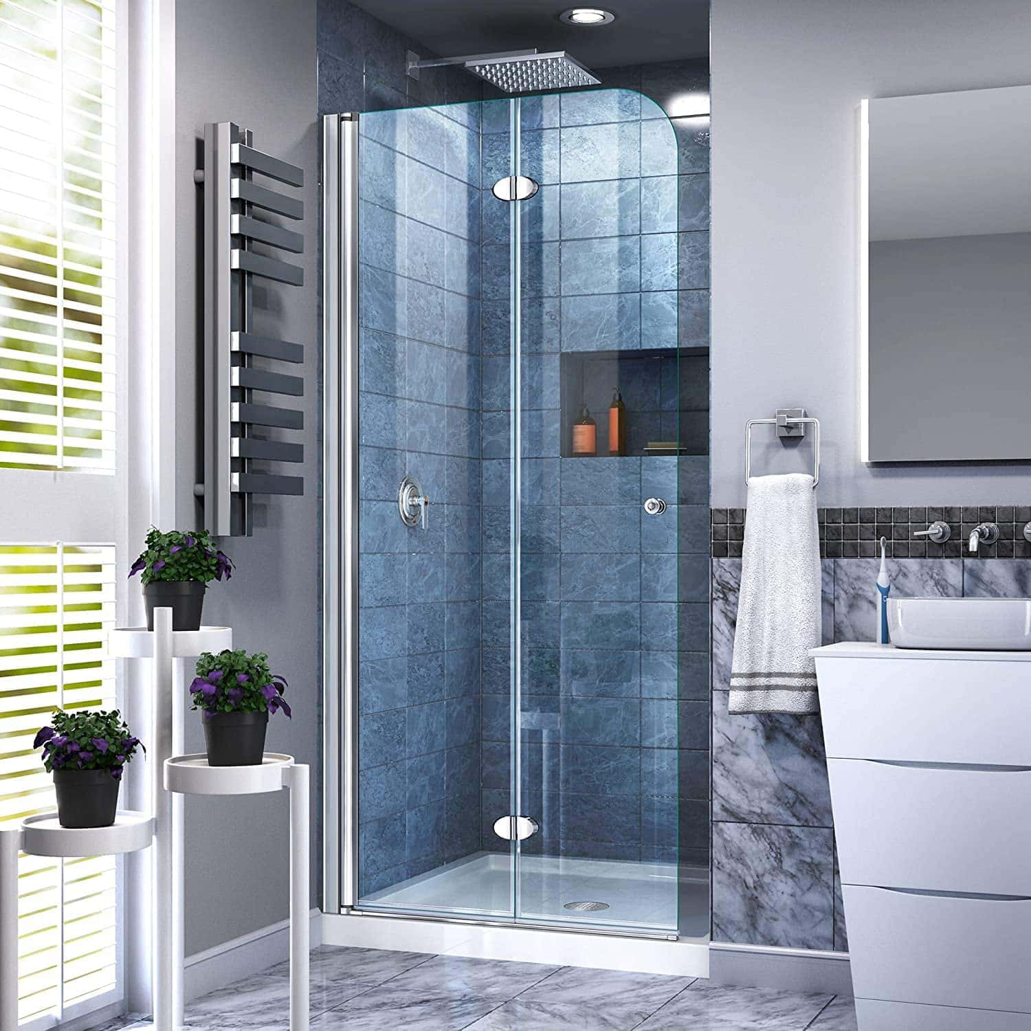 DreamLine Aqua Fold 33 1:2 in. W x 72 in. H Frameless Bi-Fold Shower Door