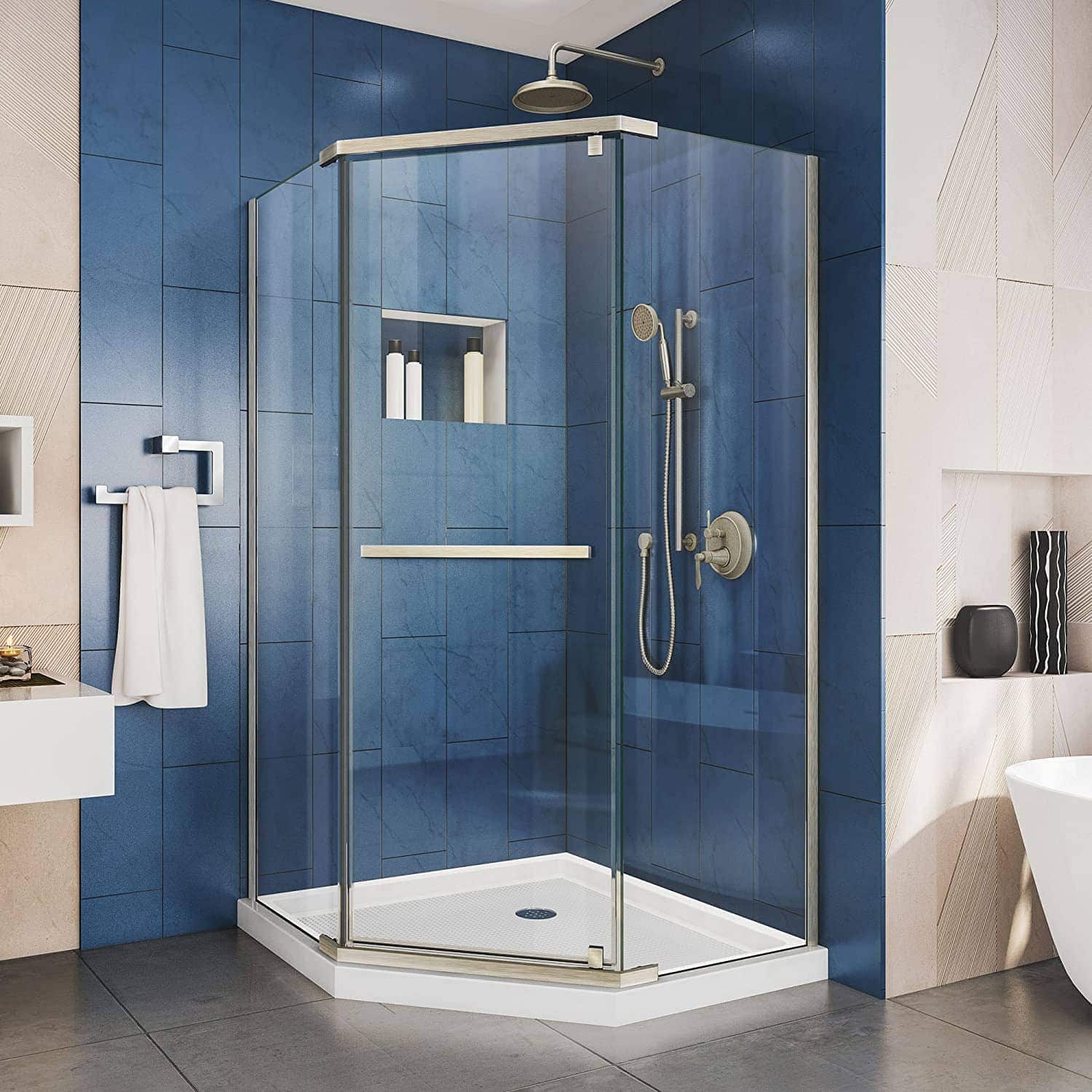 DreamLine Prism 34 1:8 in. x 72 in. Frameless Neo-Angle Pivot Shower