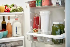 LifeStraw Home Activated Carbon Water Filter Pitcher inside the refrigerator