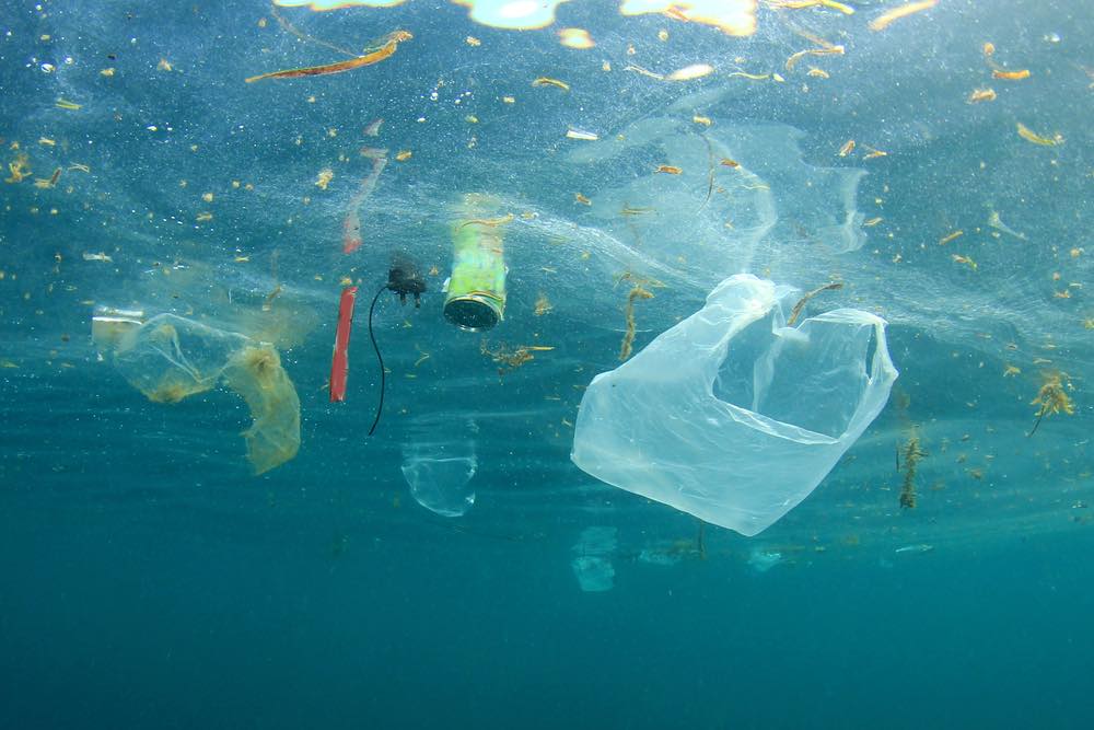 water pollution plastic bag floating