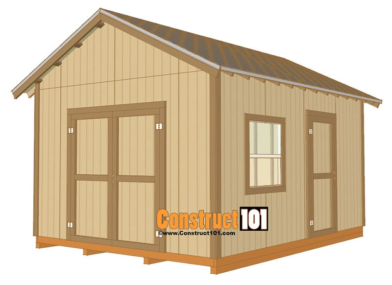 12x16 shed with gabled roof plan from Construct 101