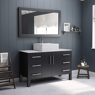 3 48 Inch Espresso Wood & Porcelain Single Vessel Sink Bathroom Vanity