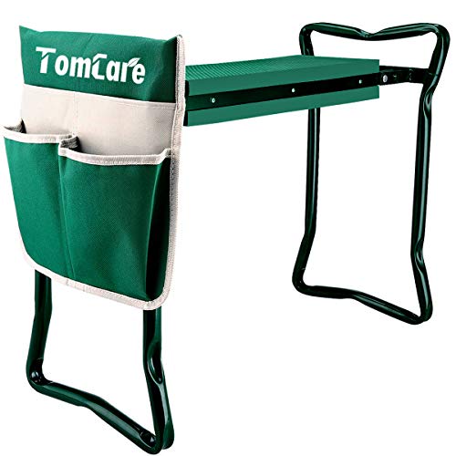 TomCare Garden Kneeler Seat Garden Bench Garden Stools Foldable Stool with Tool Bag Pouch EVA Foam Pad Outdoor Portable Kneeler for Gardening