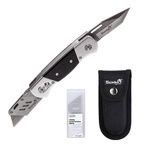 Premium Utility Knife, Folding Pocket Knife Combo, Box Cutter, Heavy Duty Dual Blades W/Belt Clip Gift Set for Dad Carpenter or Construction Worker
