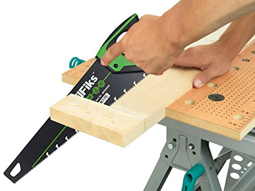 using a hand saw to cut through wood