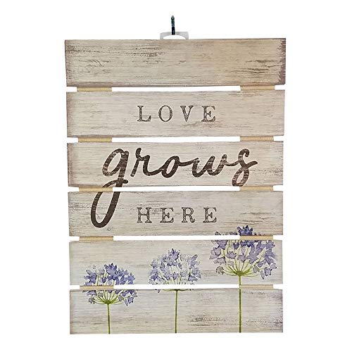 Imprints Plus Love Grows Here Inspirational Reclaimed Wood Sign, 12” x 16.25” Rustic Wall Decor Plaque with Hangers Bundle 12600007