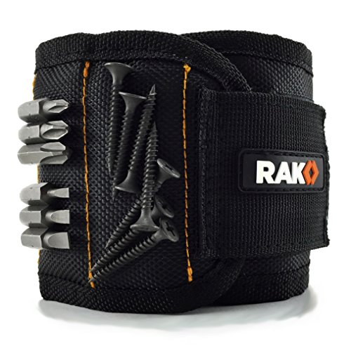 RAK Magnetic Wristband with Strong Magnets for Holding Screws, Nails, Drill Bits - Best Father's Day Gift for Men, DIY Handyman, Father/Dad, Husband, Boyfriend, Him, Women (Black)