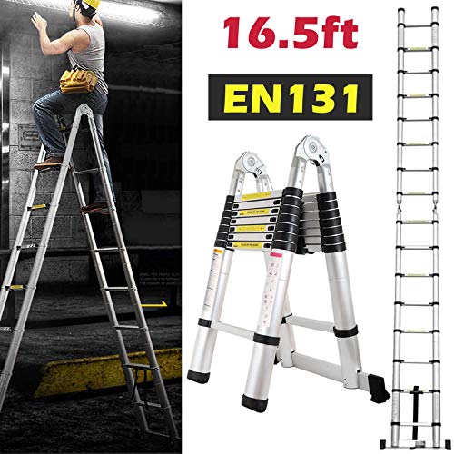 Bowoshen 16.5ft Folding Aluminum Telescoping Ladder