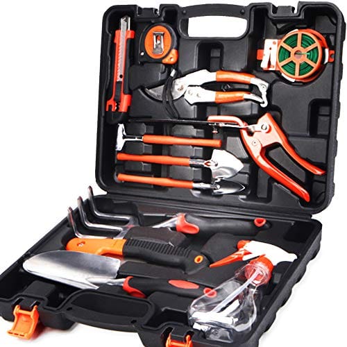 Scuddles Garden Tools Set - 12 Piece Heavy Duty Gardening Tools with Storage Organizer