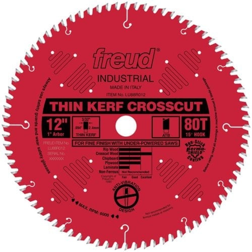 Freud 12”x 80T Thin Kerf Fine Finish Crosscut Blade