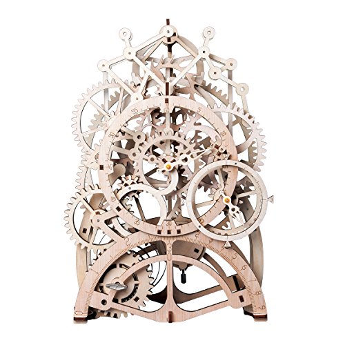 ROBOTIME 3D Assembly Puzzles Wooden Mechanical Gears Decor Laser-Cut Pendulum Clock Model Kit