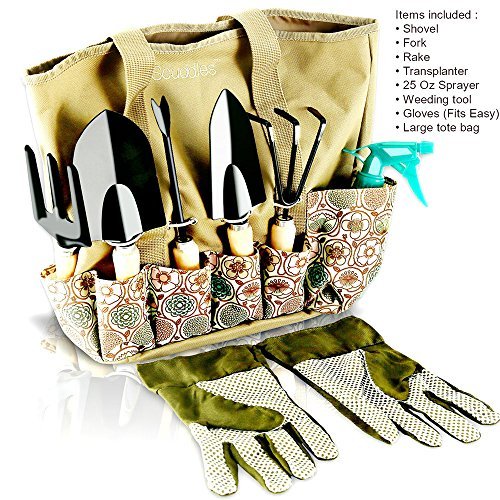 Scuddles Garden Tools Set - 8 Piece Heavy Duty Gardening tools With Storage Organizer