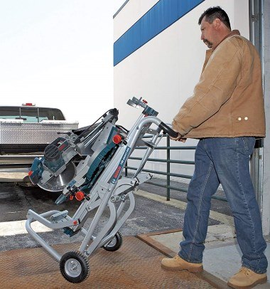 A rolling miter saw stand