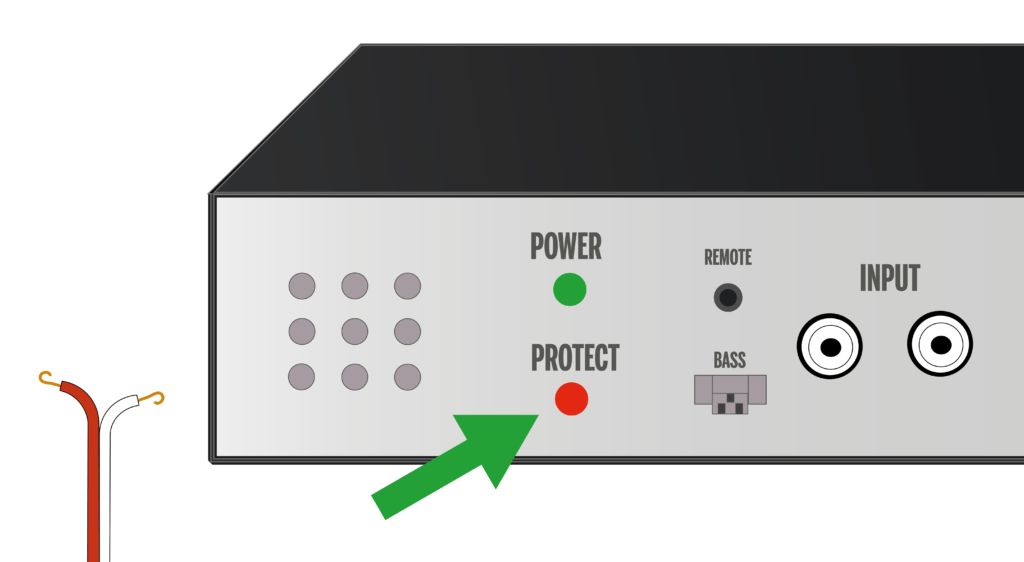 Car amp power protection light, amp in protect mode