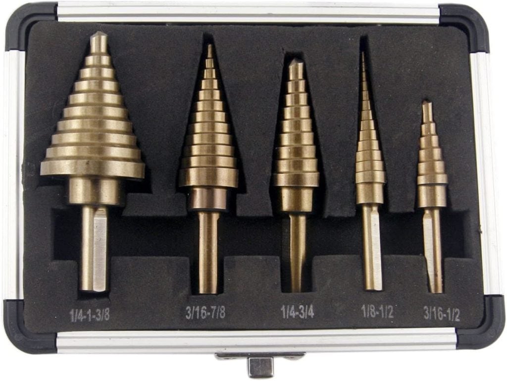CO-Z 5pcs Hss Cobalt Multiple Hole 50 Sizes Step Drill Bit Set with Aluminum Case