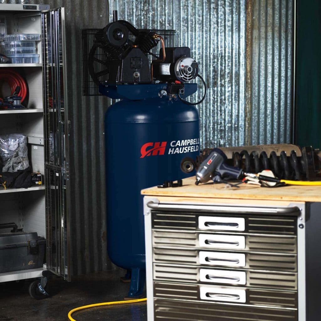 Campbell Hausfeld XC802100 Air Compressor inside workshop