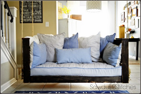 Crib Mattress Porch Swing from Sawdust 2 Stitches