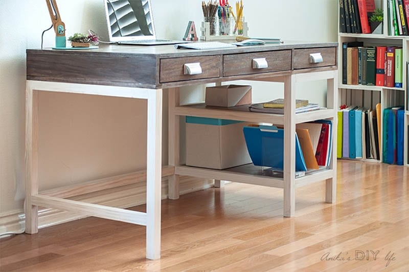DIY Modern Farmhouse Desk with Storage by Anika’s DIY Life