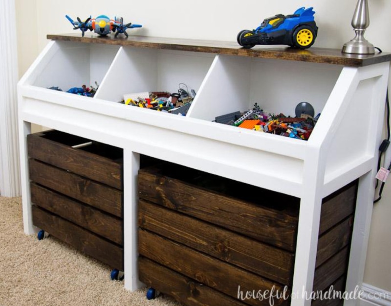 DIY Toy Storage Console with Rolling Bins