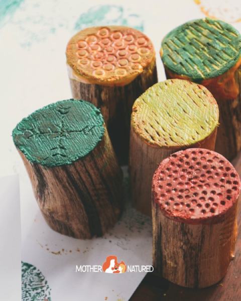 DIY wooden texture stamps for kids