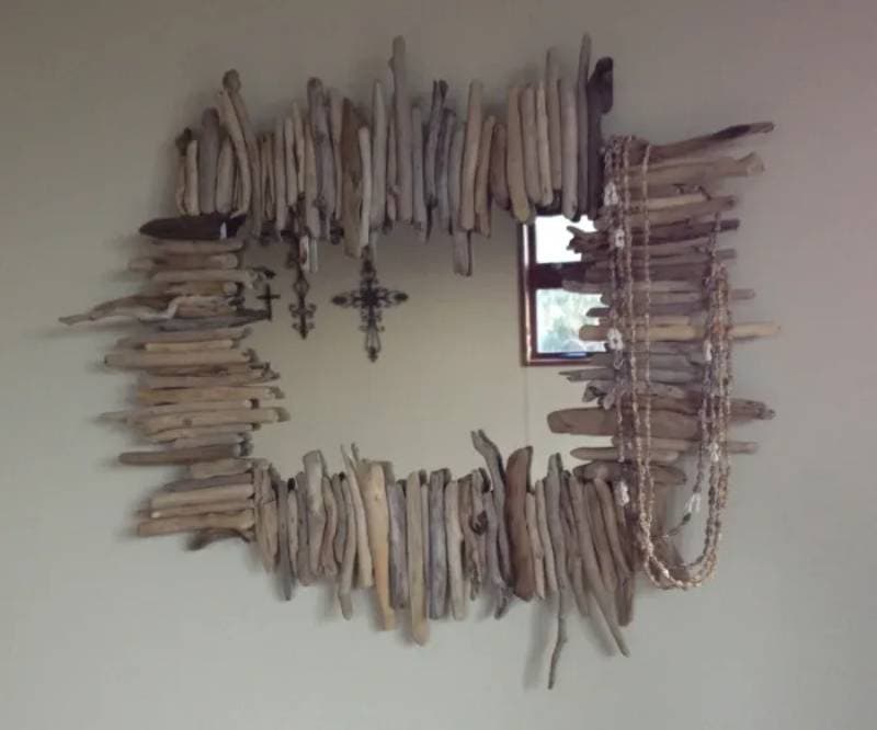 DIY driftwood mirror frame