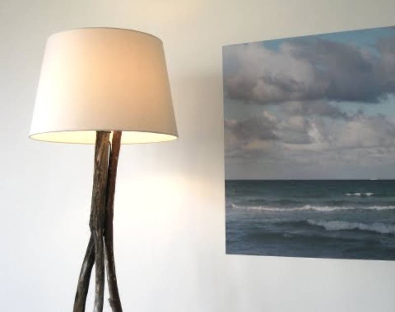 DIY tripod floor lamp with drift wood branches