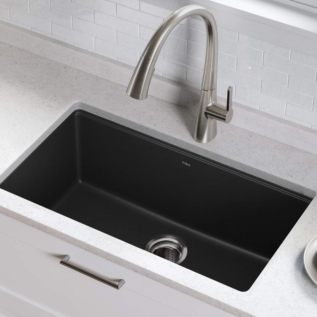 Kraus KGU-413B 31 inch Undermount Single Bowl Black Onyx Granite Kitchen Sink