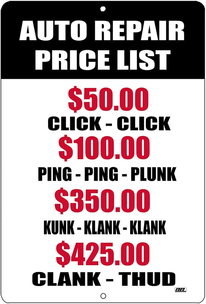 Rogue River Tactical Funny Mechanic Metal Tin Sign Wall Decor Man Cave Bar Auto Repair Shop Price List