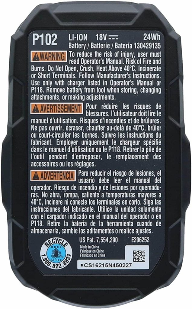 Ryobi P102 label