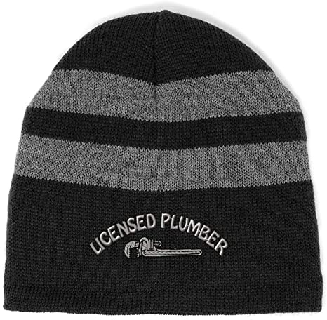 Speedy Pros Striped Beanie for Men & Women Licensed Plumber Embroidery Fleece Skull Cap Hats