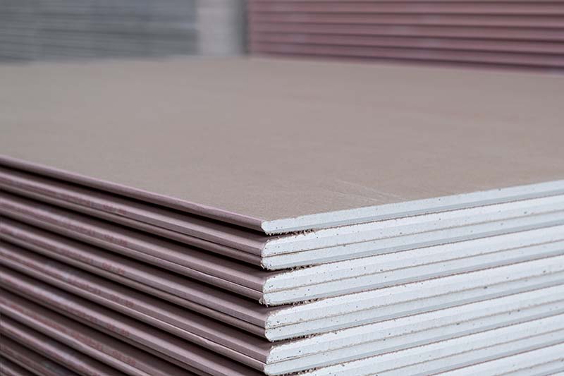 The stack of Plasterboard fire resistant gypsum board