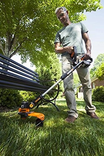 WORX GT2 used on grass under the chair