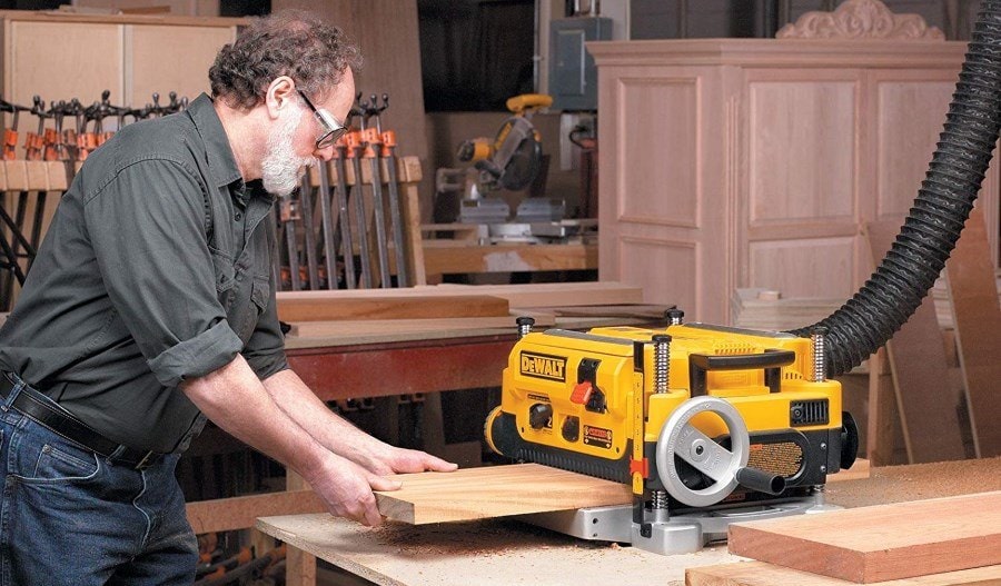 a wood planer in action