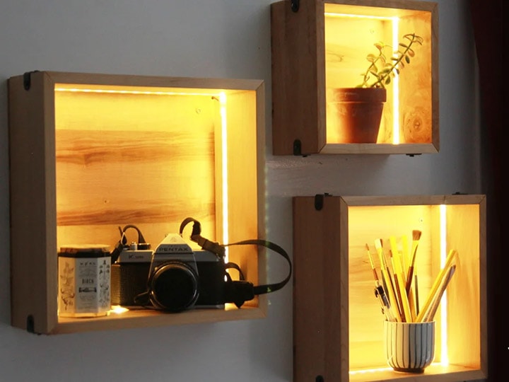 diy led wall cube shelves