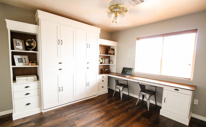 diy modern farmhouse murphy bed with bookshelf