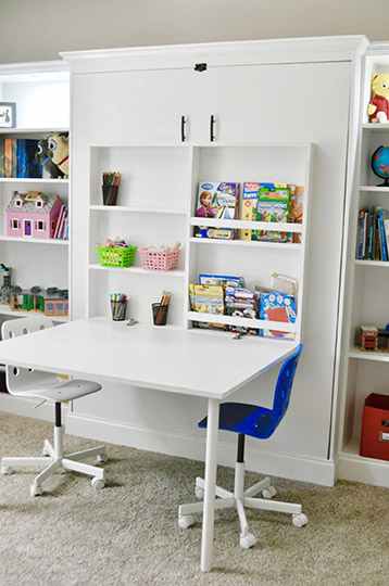 diy murphy bed with desk and bookcases