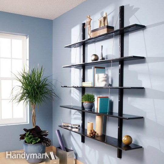 diy suspended bookshelves