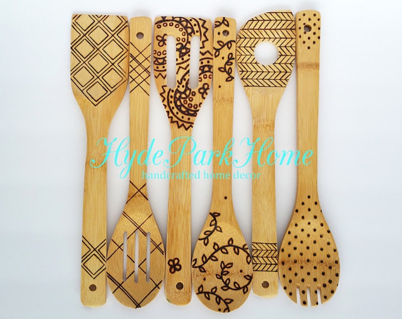 diy wood burned kitchen utensils