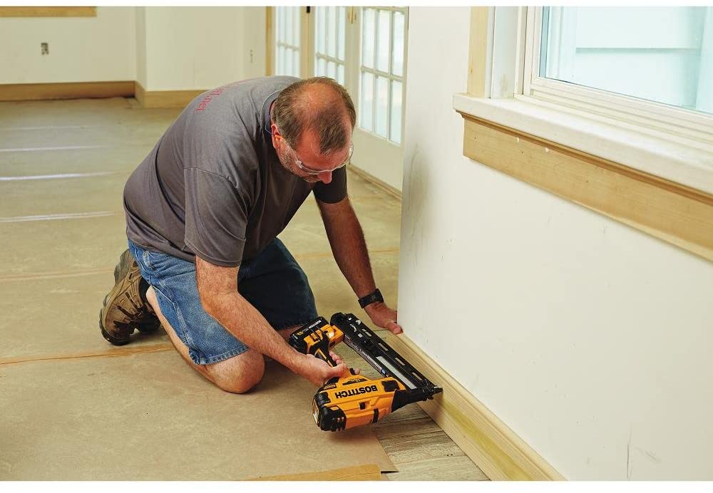 man using BOSTITCH Max Finish Nailer Kit