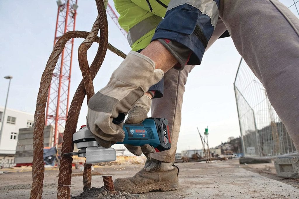 man using Bosch GWS18V-45 Angle Grinder