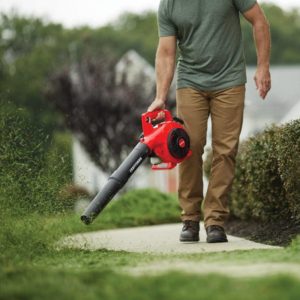 man using Craftsman Handheld Gas Powered Leaf Blower