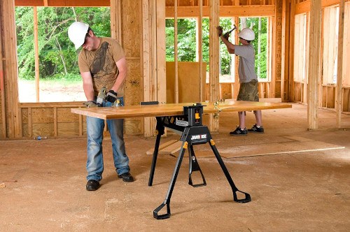 man using sawhorse