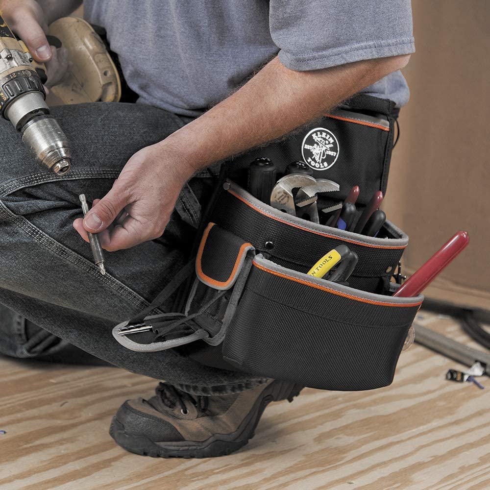 man wearing Klein Tools 55427 Tradesman Pro Electrician's Tool Belt