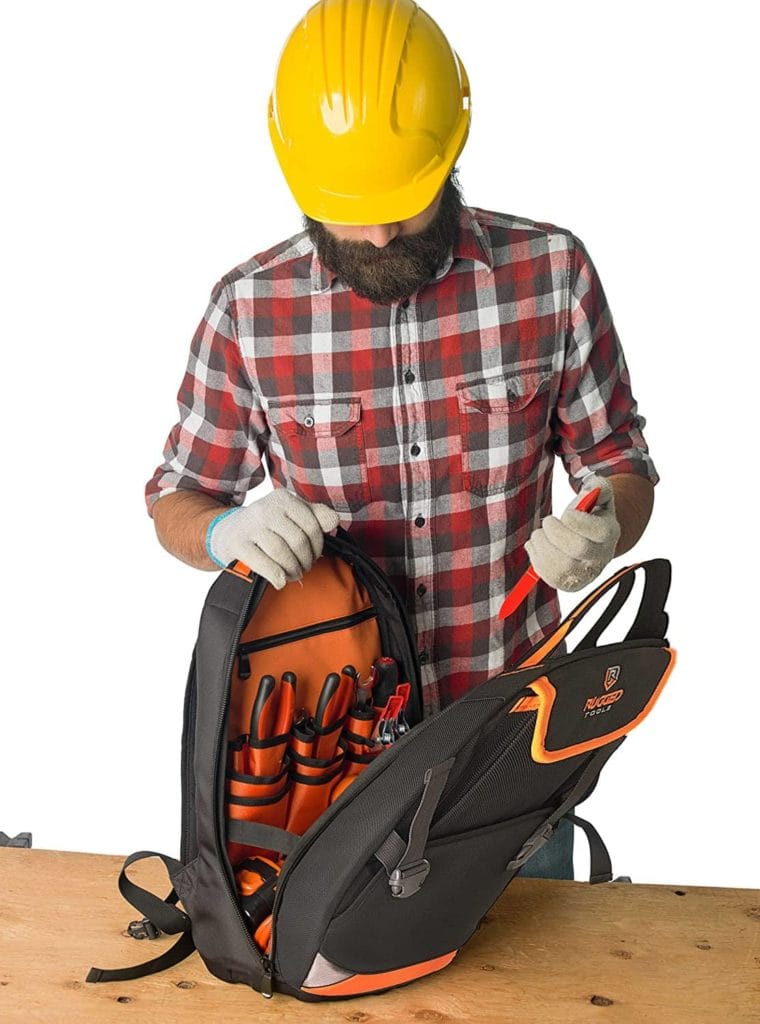 man with Rugged Tools Tradesman Tool Backpack