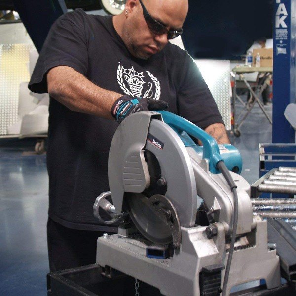 metal chop saw in action