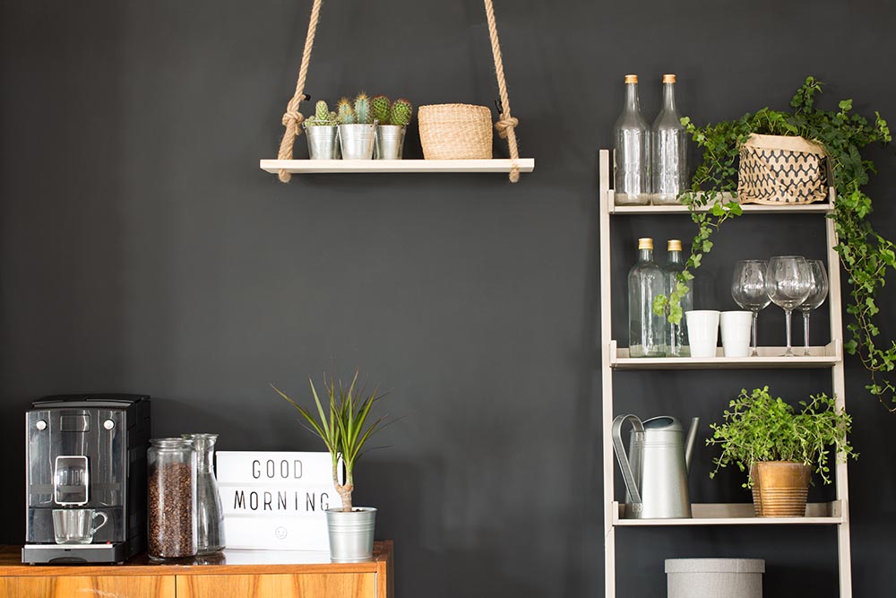 Modern kitchen with ladder shelves