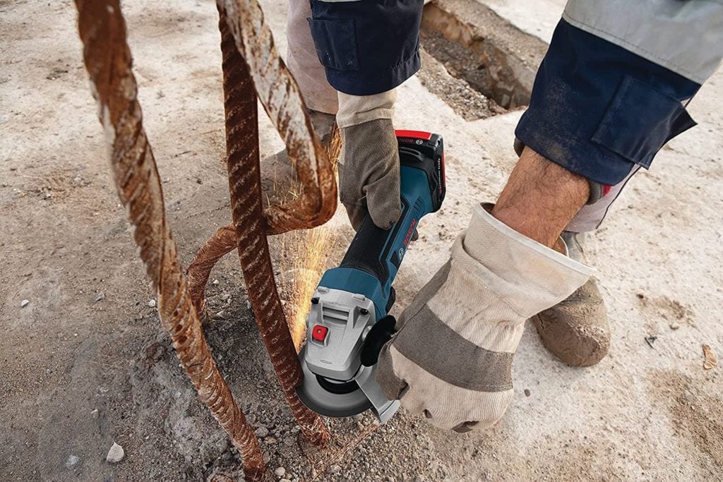 person using Bosch GWS18V-45 Angle Grinder