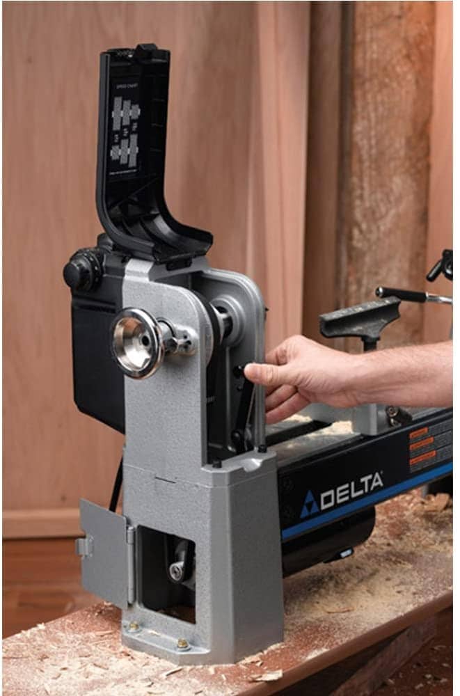 person using Delta Industrial 46-460 Variable-Speed Midi Lathe